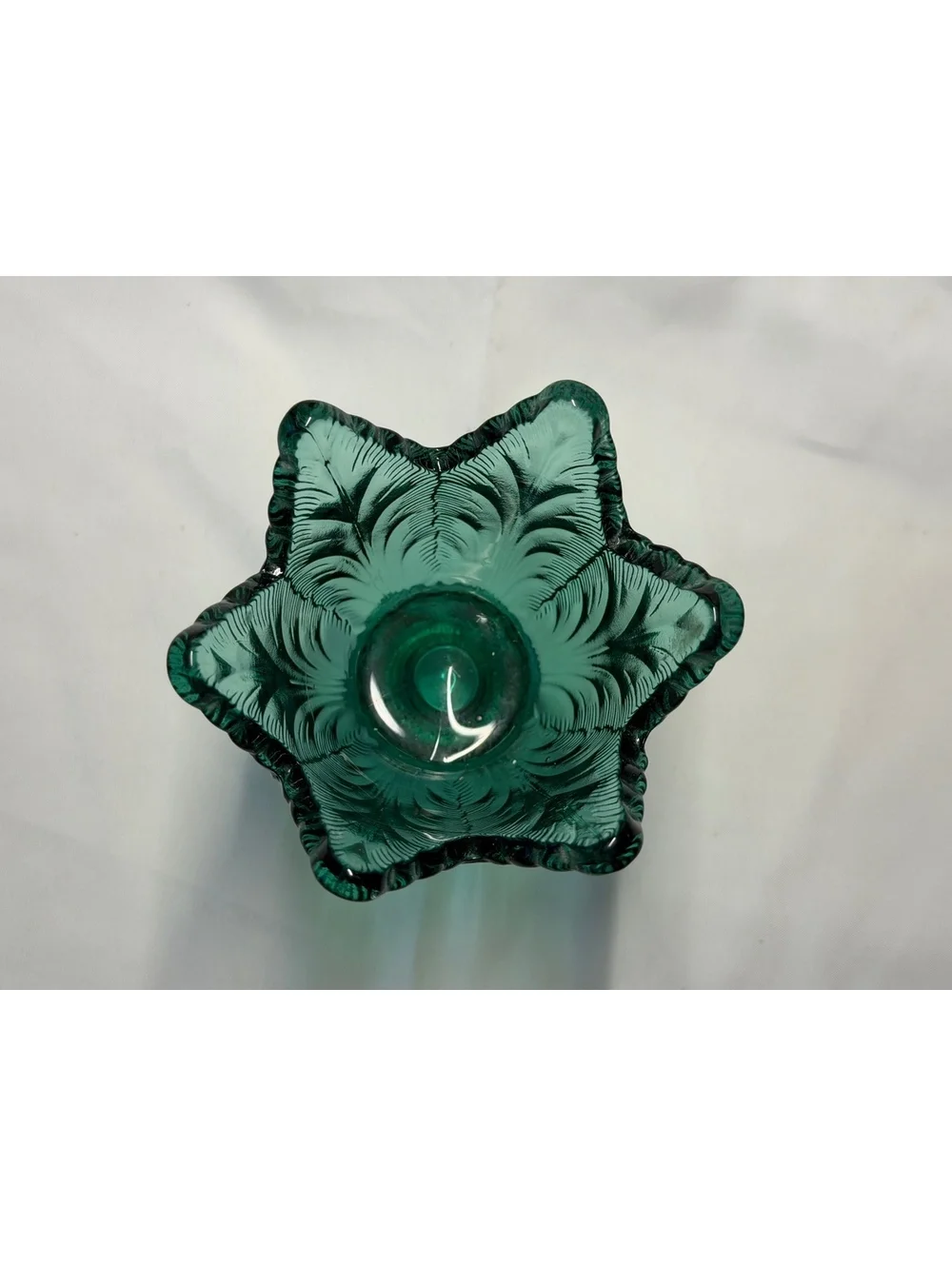 Fenton Emerald Green Leaf Panels Reversible Votive Candle Holder Vase 4”